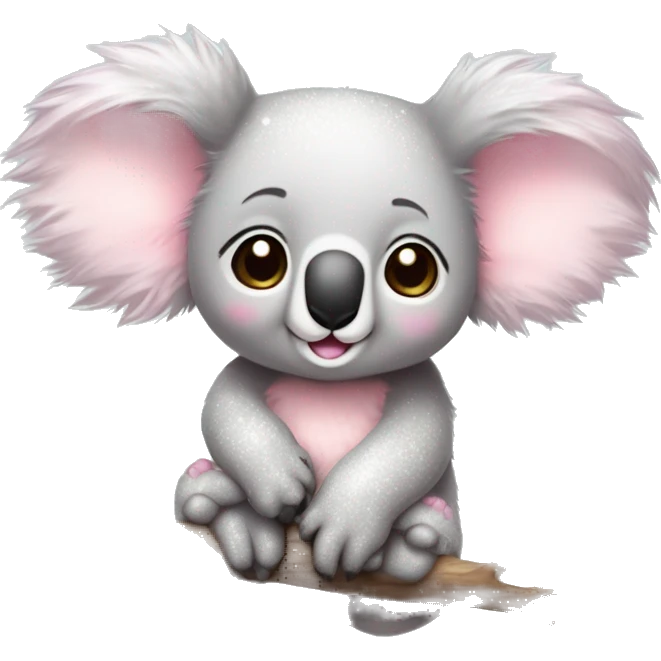 Koala "A pastel pink koala with a soft glowing body, sparkly fur, and tiny star accents on its ears, holding a glittering eucalyptus branch." emoji
