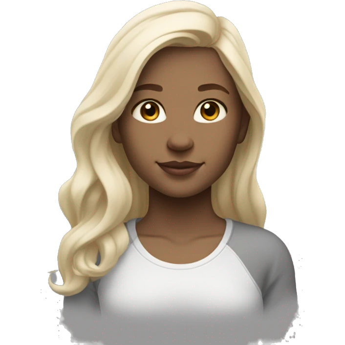 white raced, blonde hair with middle part, girl, long sleeve white lululemon shirt,  grey sweat pants  emoji