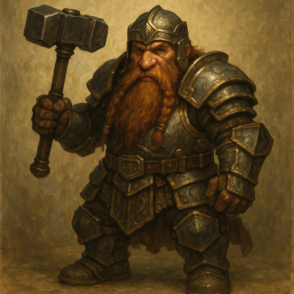 a dwarf warrior in armor holding a hammer in a fantasy style emoji