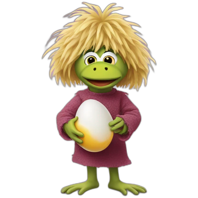 Fraggle with blond hair eating egg  emoji