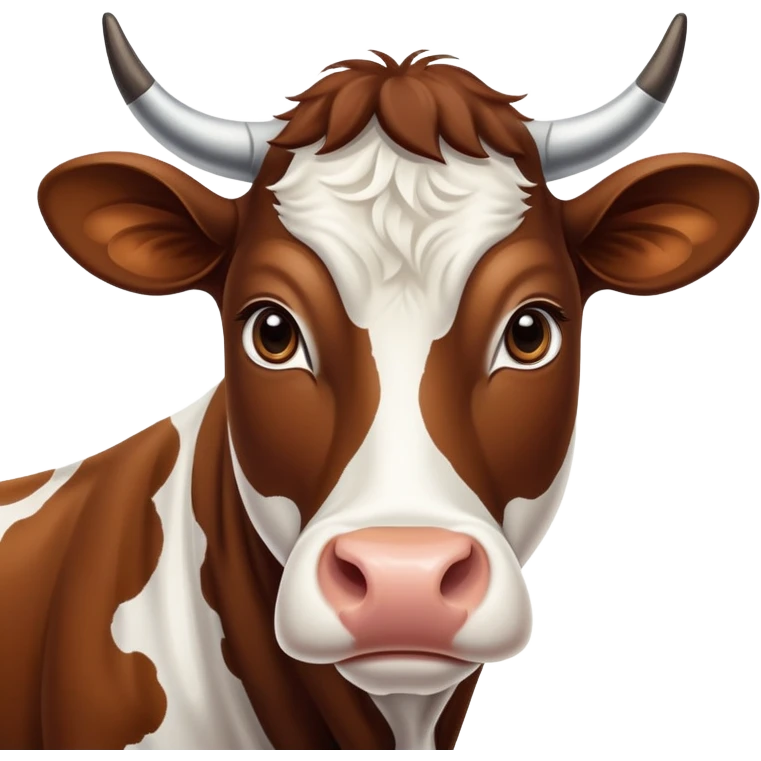 cinematic-noble-brown-and-white-cow-portrait-emoji,-poised-and-regal,-with-a-large,-sturdy-build-and-a-beautifully-patterned-hide-of-rich-brown-accented-by-crisp-white-patches,-deep-set-soulful-brown-eyes,-simplified-yet-sharp-and-sophisticated emoji
