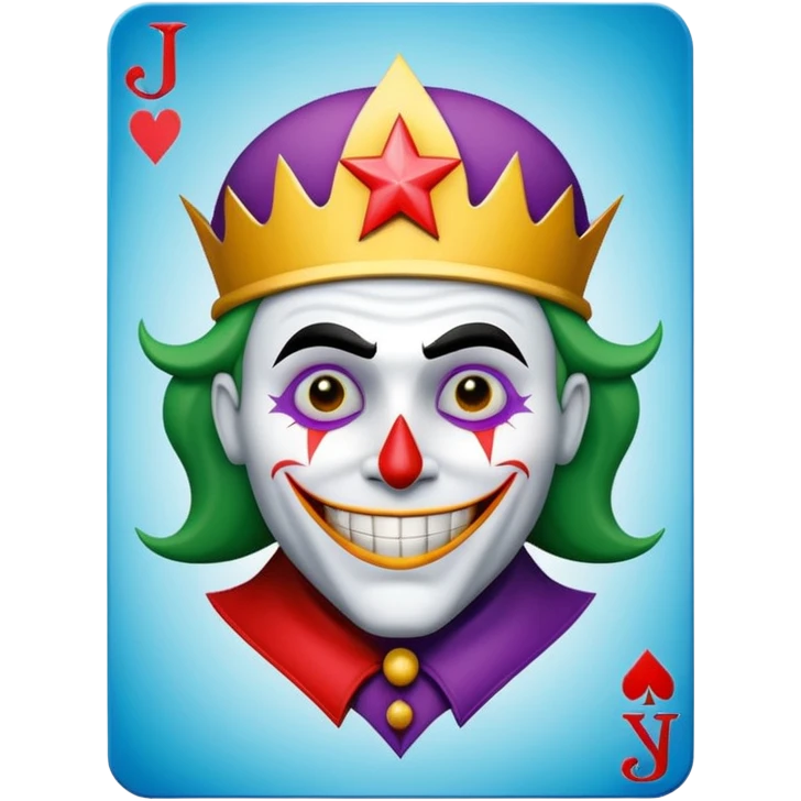1 poker card, perfectly squared card, with crazy colorful human jolly joker inside, star symbol with a "J" emoji