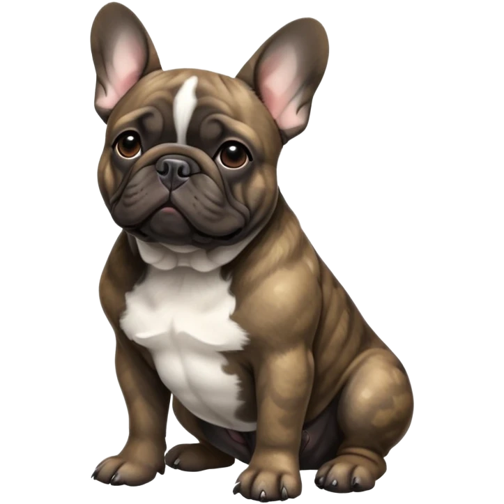 cinematic-[french bulldog]-realistic-full-body-sitting-emoji,-tail-resting-loosely-beside-its-paws,-head-tilted-dramatically,-sleek-[solid brindle]-fur,-simplified-yet-realistic-focused-features,-highly-detailed,-glowing-with-an-almost-sarcastic-glow emoji
