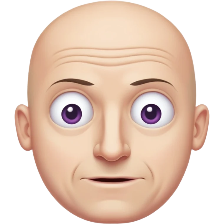 Steven Miller, bald, pronounced grimace, narrow rectangular head, bottom lip sticking out, eyelids almost closed and lower on the outside emoji