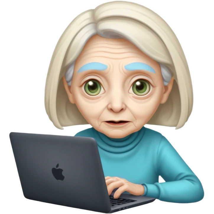 old lady alien with only gaming laptop. emoji