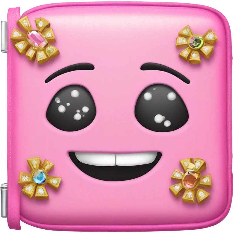 Pink iPad with a blinged out junk case emoji