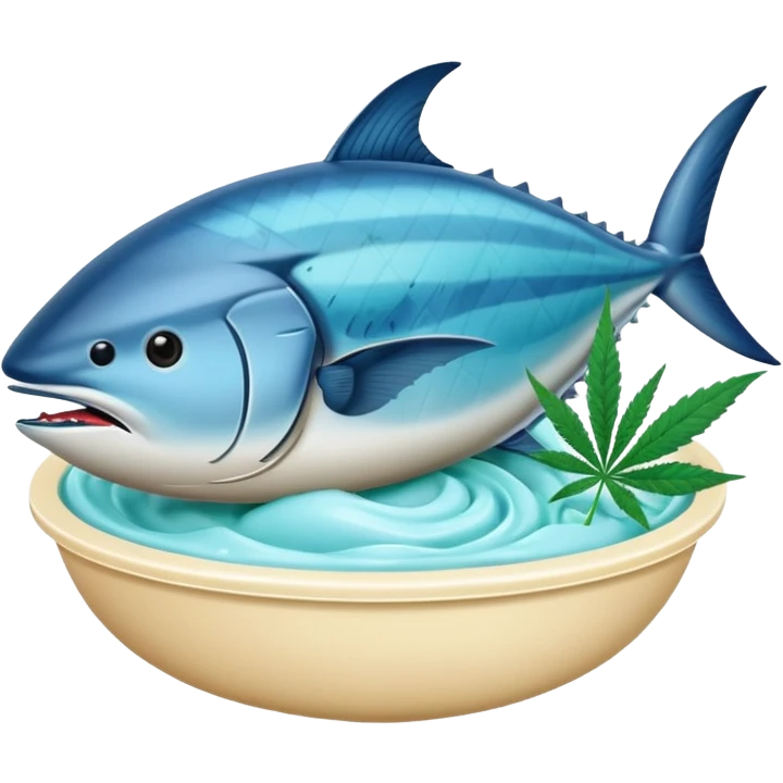 bluefin tuna in a gelato with cannabis leaf emoji