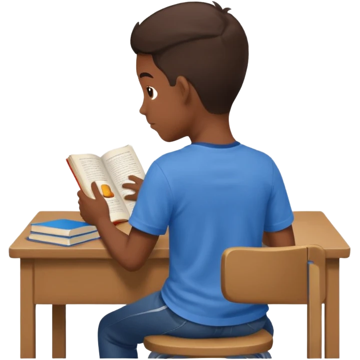 Boy sitting at school reading with his back to the camera emoji