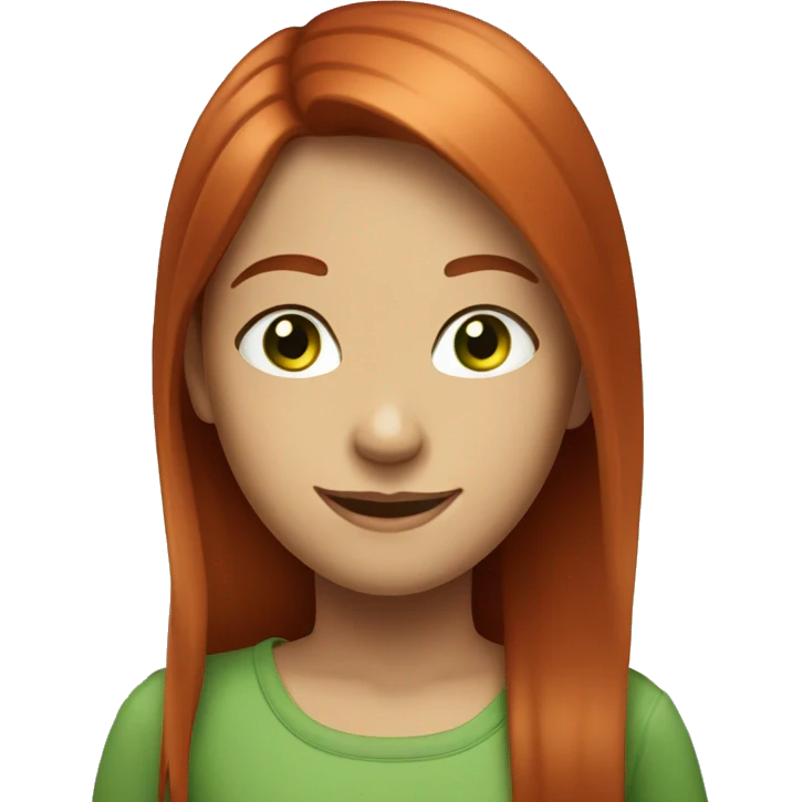 Smiling girl with long straight, red hair and green eyes emoji