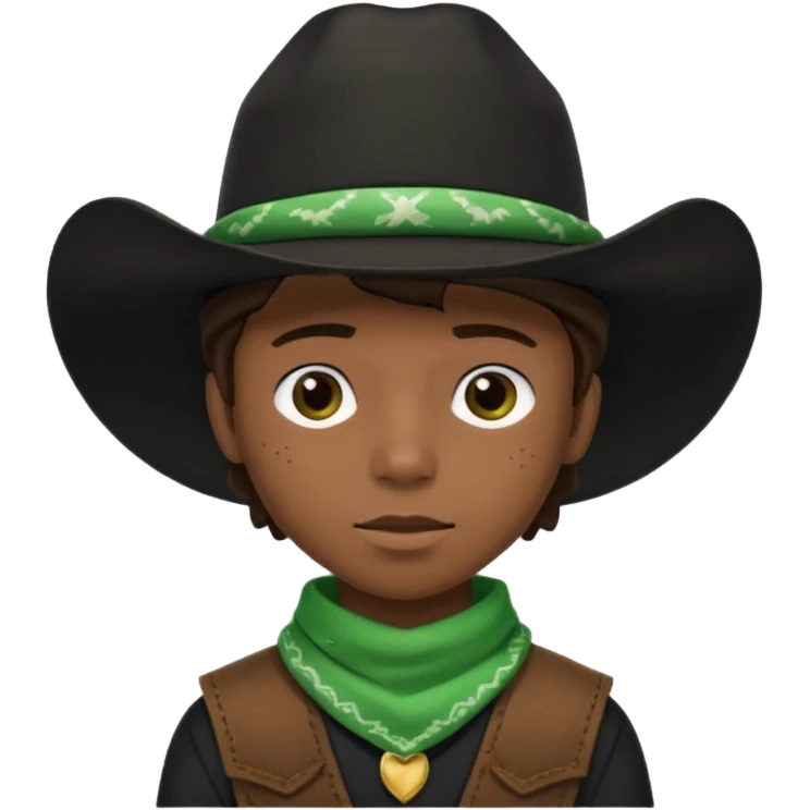Black boy in black top wearing a black cowboy hat with green bandana around his neck emoji