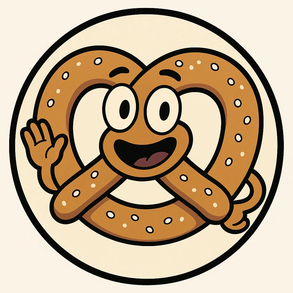 little alchemy style icon
subject: pretzel
border: medium-black
shape: round, circular
background: white
style: full color fill with medium black outlining emoji