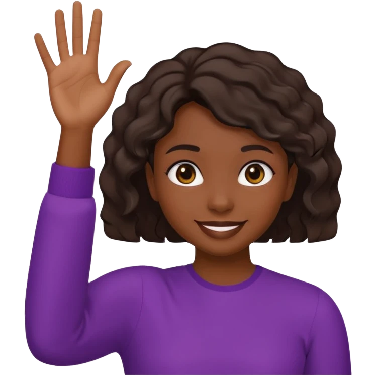 فتاة سمراء البشره ذات شعر قصير مموج ترفع يدها اليمين 🫷🏻هكذا وتعمل حركات ببوجها نفس الاموجي 😜 emoji