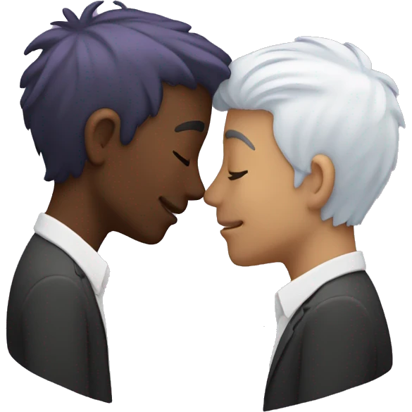 Two men kissing, one of the white with lavender hair and the other person is black  emoji