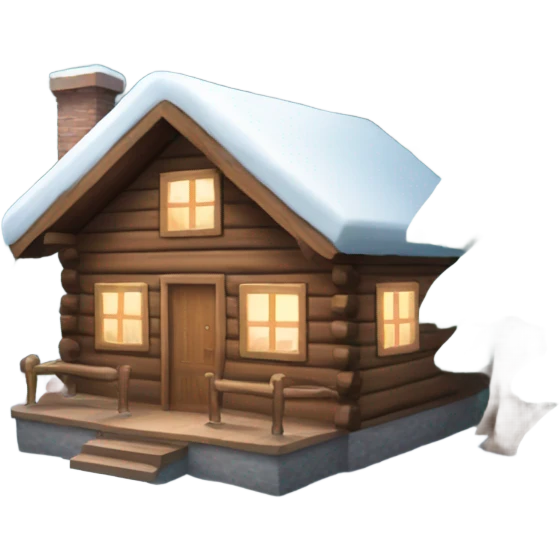 Snowy day with nice trees and wooden cabin  emoji