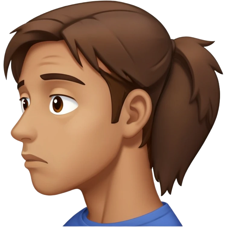 a man with brown hair staying in a
full height in profile with anxiety and begging face with a broken heart emoji