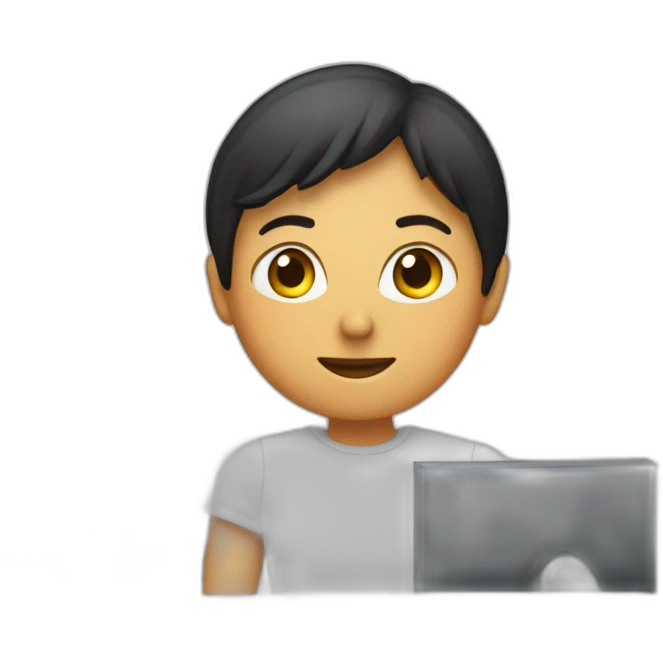 agrid in front of a computer emoji