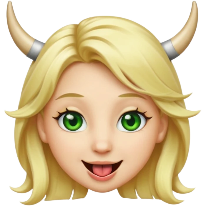Emoji femme blonde cheveux blond, yeux vert avec de long cils noir qui a des cornes et tire la langue   emoji
