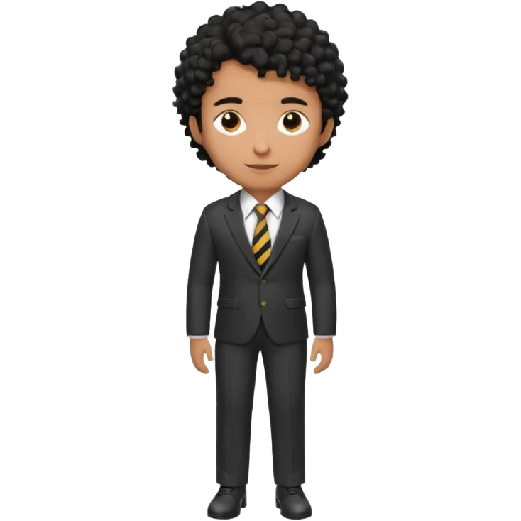 Young man, brown skin, black curly hair, tailored trousers, suit jacket, and tie

 emoji
