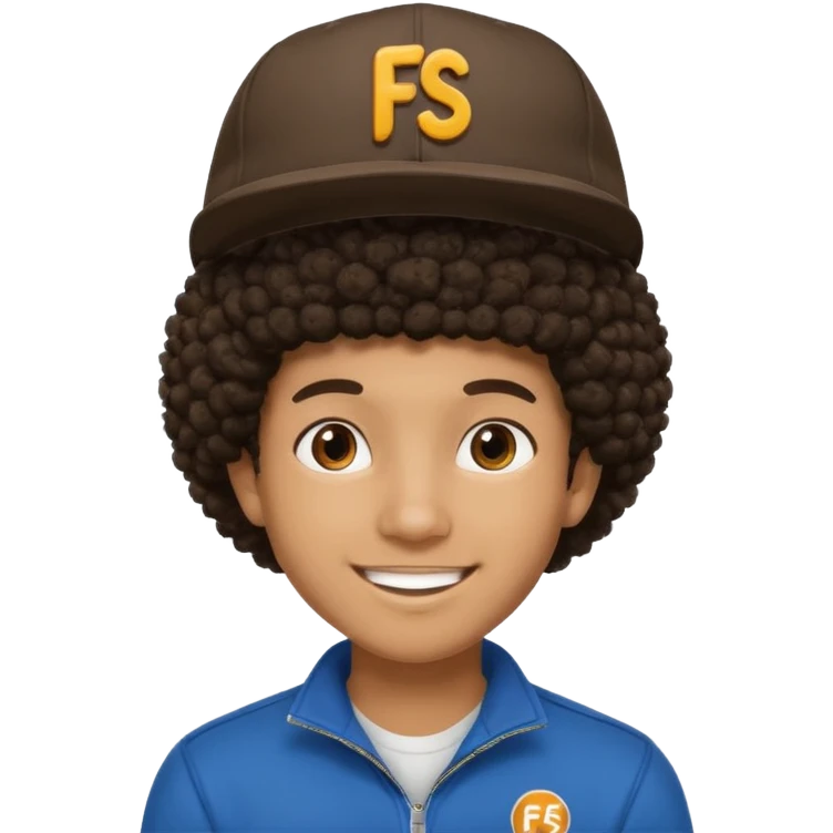 young black male with afro hair, smiling, wearing a cap with 'FS' logo emoji