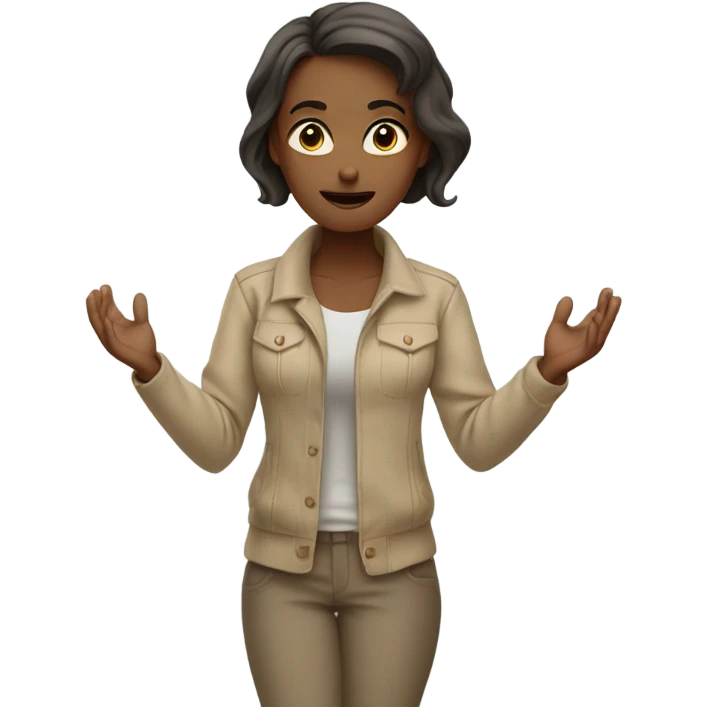 Girl shrugging arms wearing beige clothes emoji
