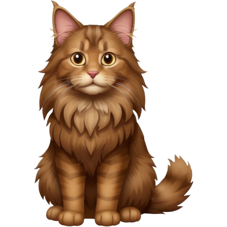 A high-resolution photo-realistic digital illustration of a brown maine coon cat, full body emoji