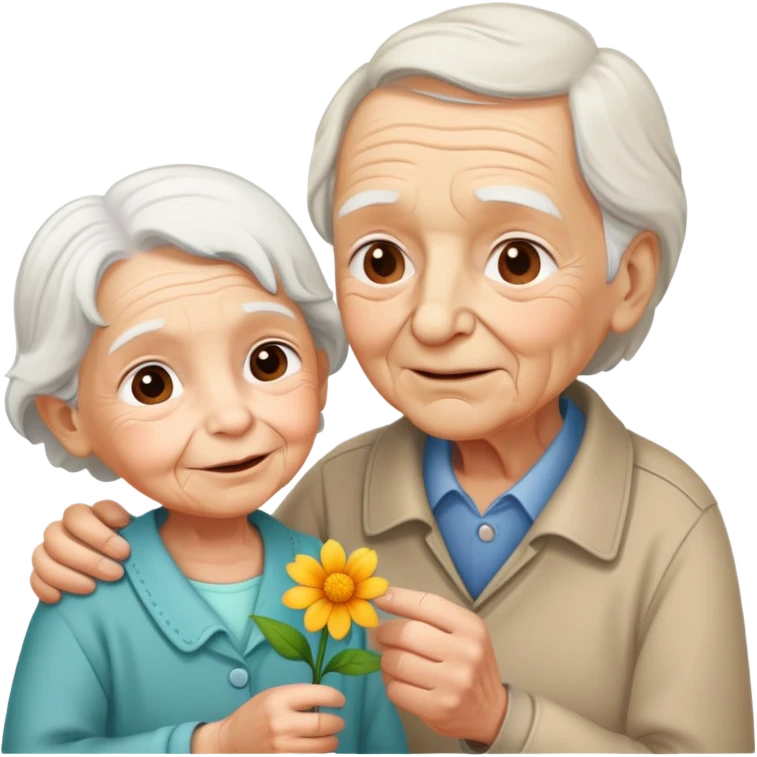 child offering a flower to an elderly person, warm and expressive emoji