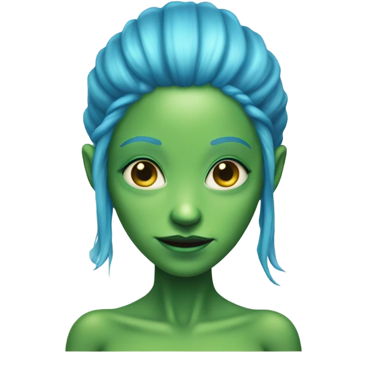 a green alien woman full body,blue hair emoji