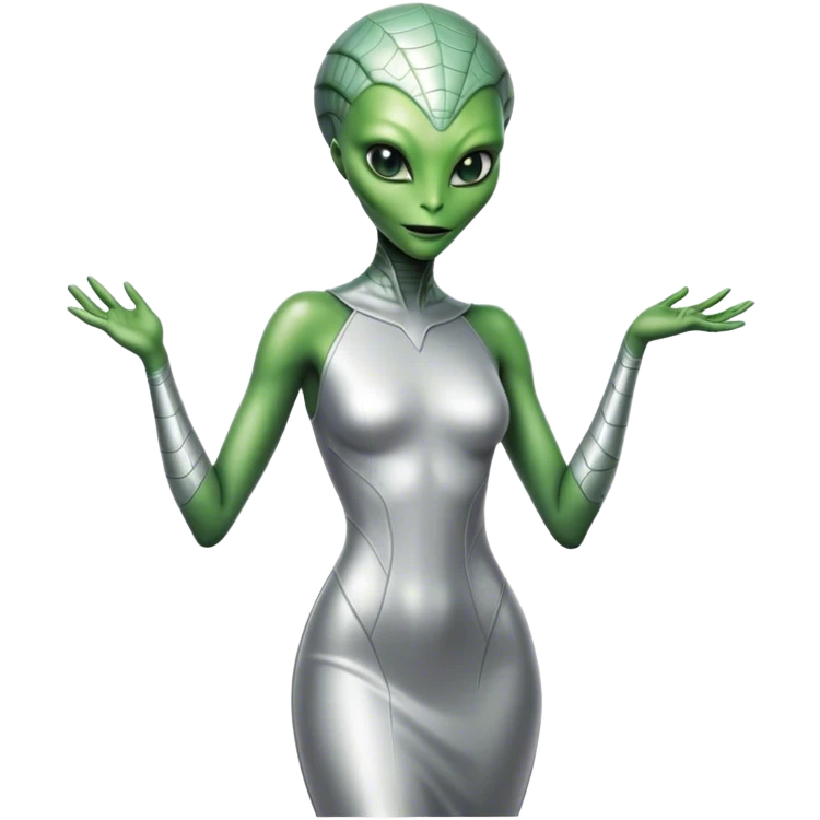 alien reptilian woman in silver dress, green eyes emoji