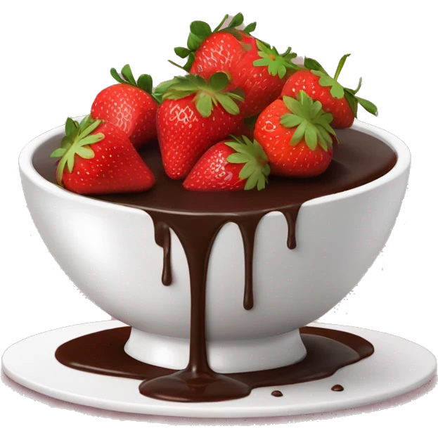 bowl of strawberries with ribbons of warm chocolate sauce actively being poured over them  emoji