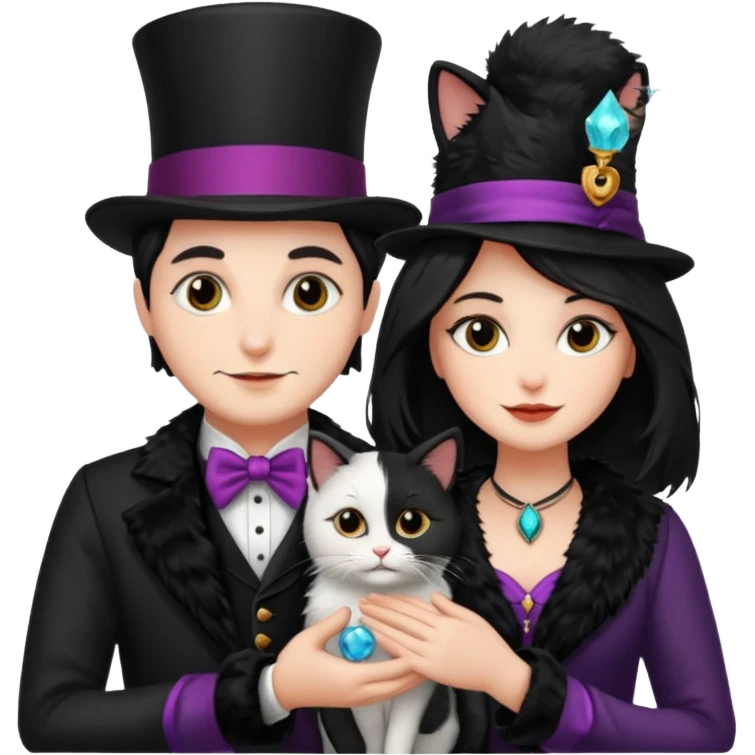magician couple and their pet cat emoji