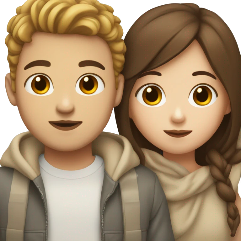White girl with brown hair kissing Asian boy with brown hair emoji
