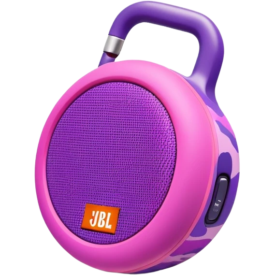 Ultra simple JBL Clip 4 speaker with pink and purple camouflage pattern, iOS emoji style emoji