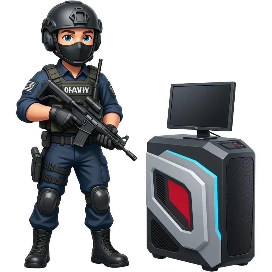 A swat guy that is going to a gaming set up emoji