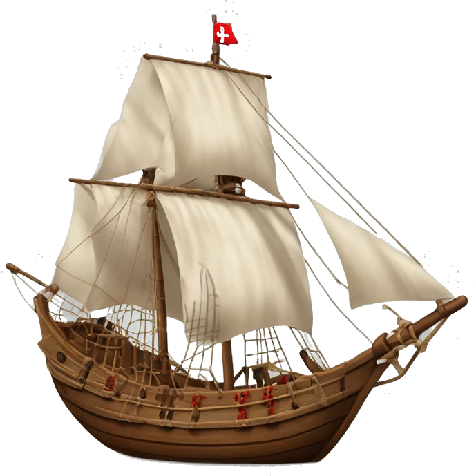 caravel ship 1492 red christian cross in the sails emoji