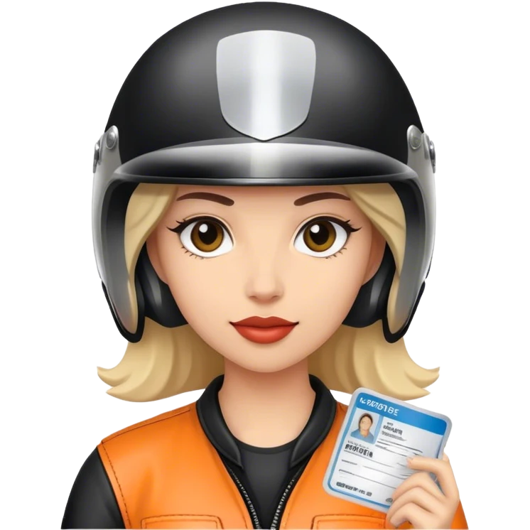 Licencia de conducir de una mujer con casco de moto emoji