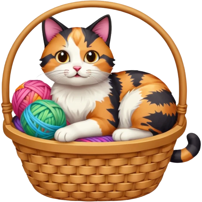 A playful cat in a basket edge, playing with a yarn ball. emoji