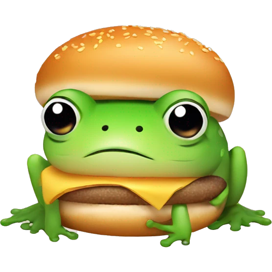 kawaii frog between 2 hamburger buns emoji