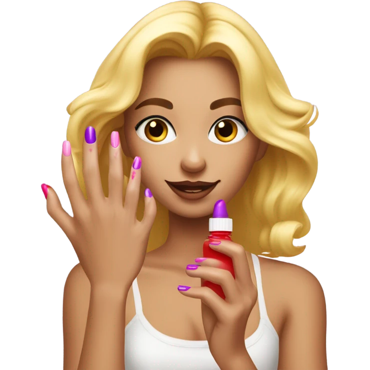 Blond girl painting her nails emoji
