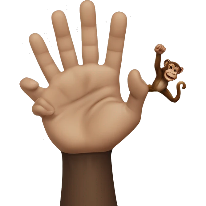 A human hand shaking a monkeys paw, closeup emoji emoji
