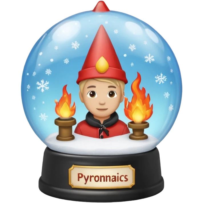 Can you make snow globes  cooperative with fire and have the text pyromaniacs  emoji