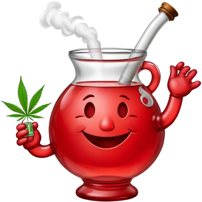 Kool-Aid Man smoking a bong with a cannabis leaf emoji