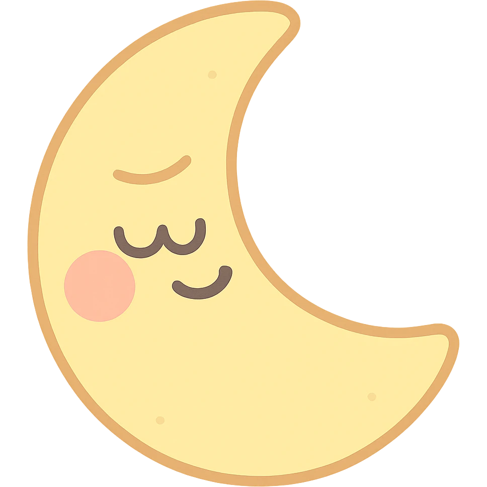 adorable pastel yellow crescent moon, sleepy expression, gentle smile, blushing cheeks, no arms or legs, full body, soft pastel kawaii style emoji