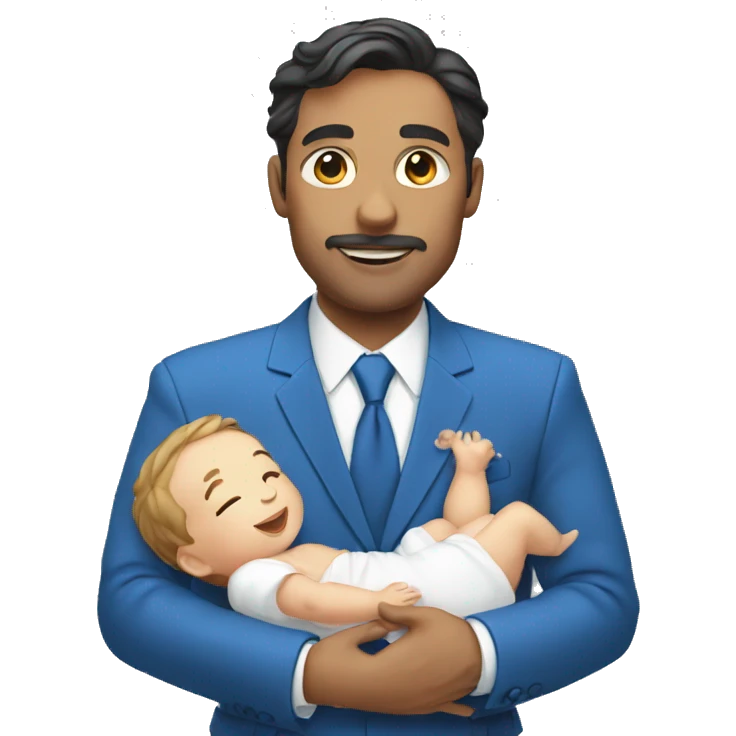 Man in a blue suit holding a baby in a white dress emoji