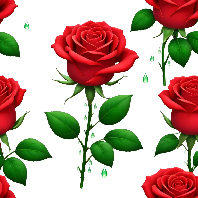 Cinematic Realistic Rose Emoji, Elegant and full of grace, with velvety, deep red petals unfurling in a perfect bloom, dew drops glistening on the soft edges, and a faint fragrance hanging in the air. The lush green leaves surround the stem, creating a vibrant contrast to the rich color of the petals. Soft glowing outline, capturing the essence of timeless beauty and romance in a single bloom. emoji