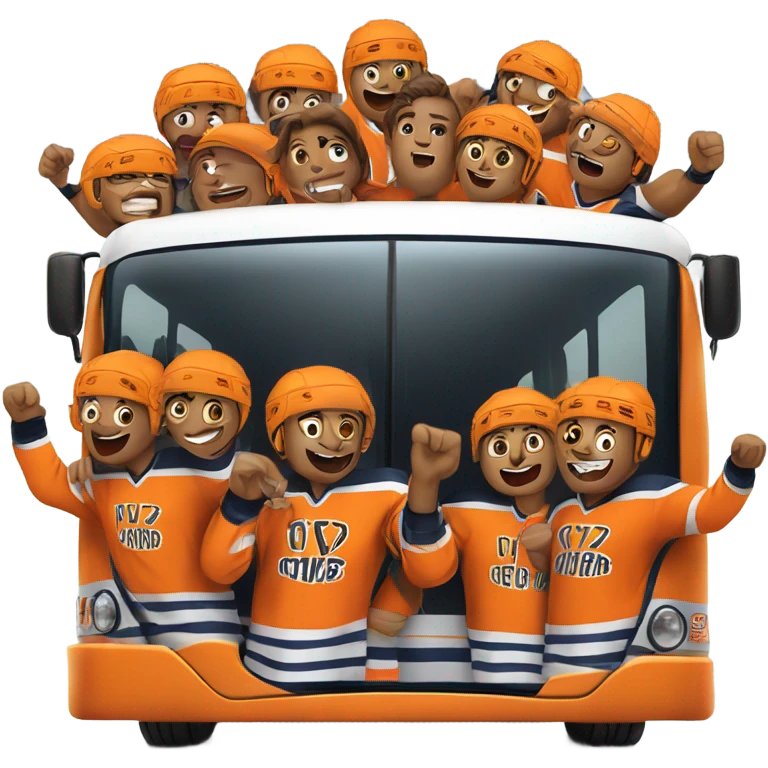 Hockey bus trip orange jerseys emoji