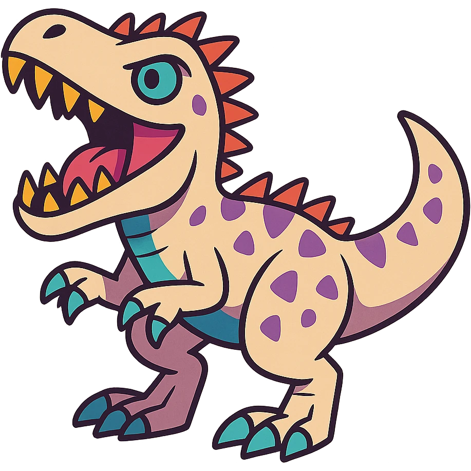 cartoon style Indominus rex, roaring, sharp teeth, playful colors emoji