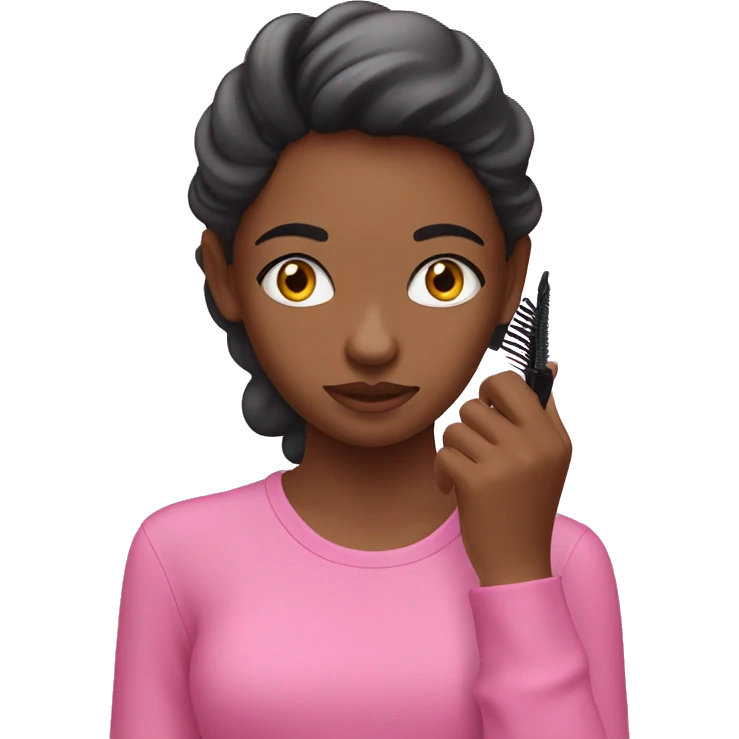 Girl in pink shirt putting on mascara  emoji