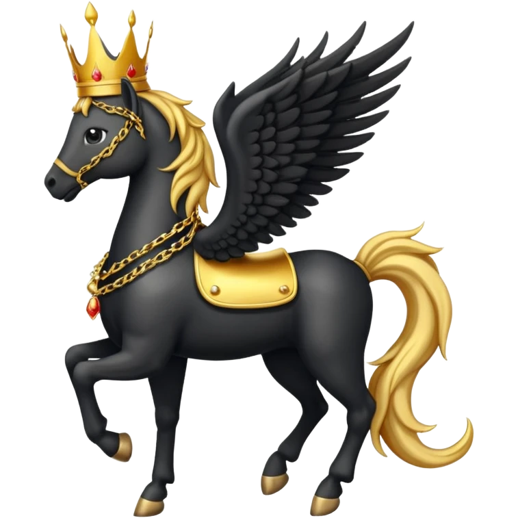 A fire black pegasus with golden chain in neck and crown in head emoji