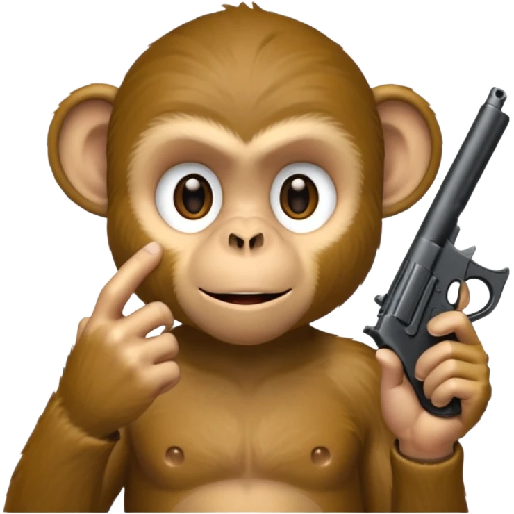 “A monkey covering his mouth with one hand and holding a gun to his head with the other hand.” emoji