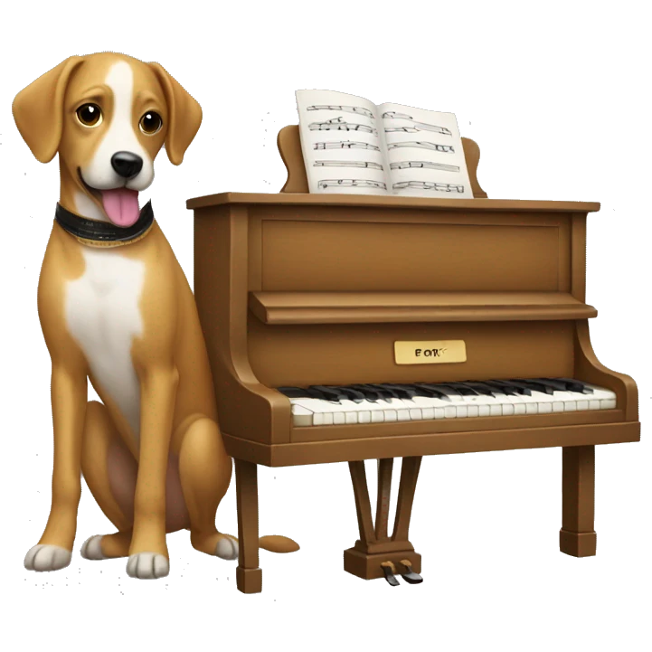 Dog playing piano with a dress on emoji